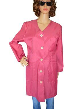 Vintage 60s Handmade Bright Pink Lightweight Raincoat Overcoat Women Estimated M